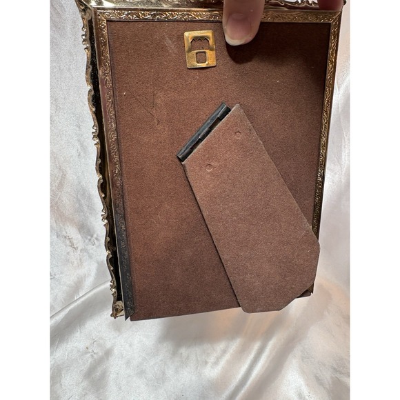 Vtg MCM Hollywood Regency Ornate Metal Picture Art Frame 5" X 7" White Gold - Picture 8 of 8